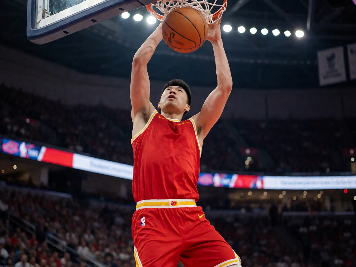 篮球比赛中球员奋力扣篮的运动瞬间,展现NBA赛场的激情与竞技精神